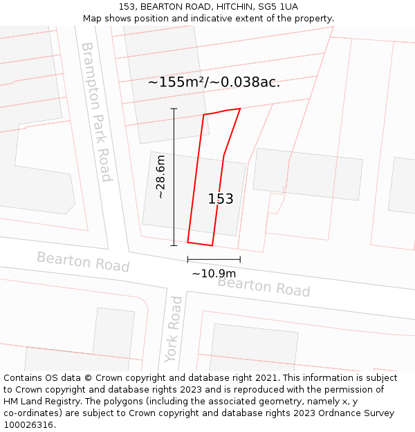 153, BEARTON ROAD, HITCHIN, SG5 1UA: Plot and title map