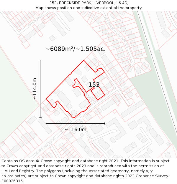 153, BRECKSIDE PARK, LIVERPOOL, L6 4DJ: Plot and title map