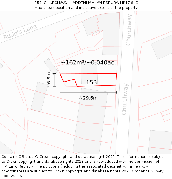 153, CHURCHWAY, HADDENHAM, AYLESBURY, HP17 8LG: Plot and title map