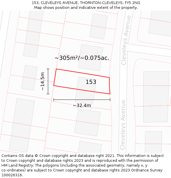 153, CLEVELEYS AVENUE, THORNTON-CLEVELEYS, FY5 2NG: Plot and title map