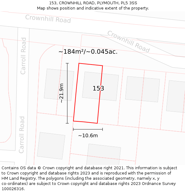 153, CROWNHILL ROAD, PLYMOUTH, PL5 3SS: Plot and title map