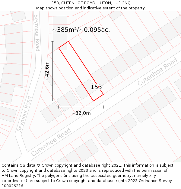 153, CUTENHOE ROAD, LUTON, LU1 3NQ: Plot and title map