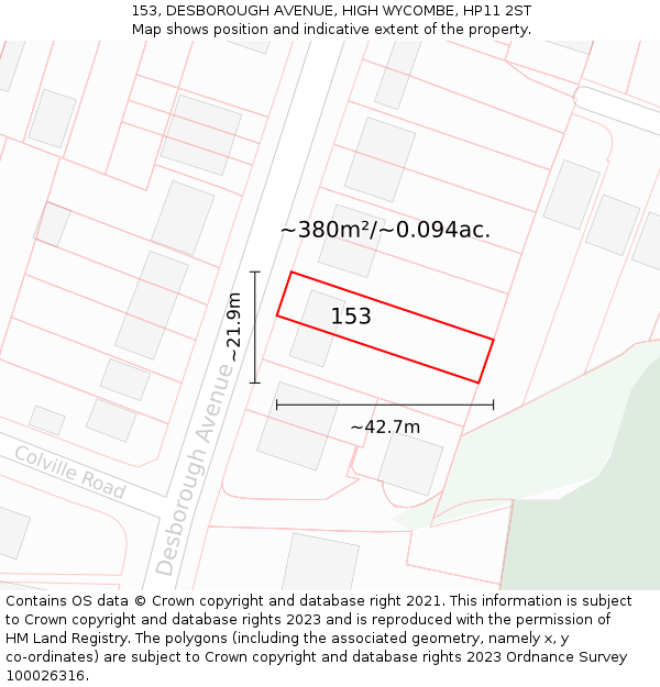 153, DESBOROUGH AVENUE, HIGH WYCOMBE, HP11 2ST: Plot and title map