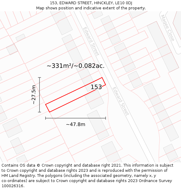 153, EDWARD STREET, HINCKLEY, LE10 0DJ: Plot and title map