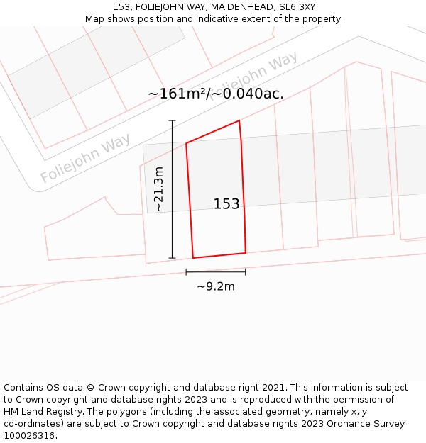 153, FOLIEJOHN WAY, MAIDENHEAD, SL6 3XY: Plot and title map