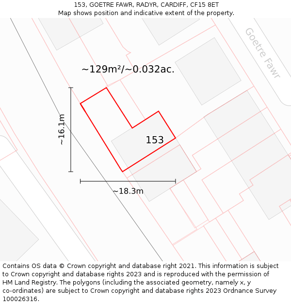 153, GOETRE FAWR, RADYR, CARDIFF, CF15 8ET: Plot and title map