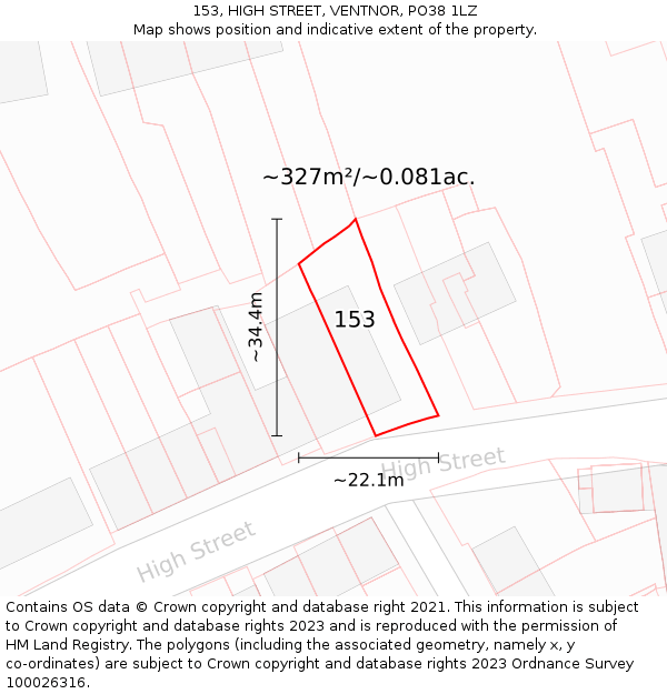 153, HIGH STREET, VENTNOR, PO38 1LZ: Plot and title map