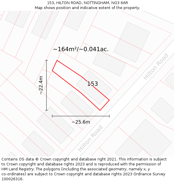 153, HILTON ROAD, NOTTINGHAM, NG3 6AR: Plot and title map