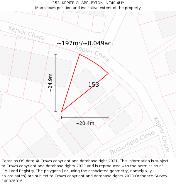 153, KEPIER CHARE, RYTON, NE40 4UY: Plot and title map