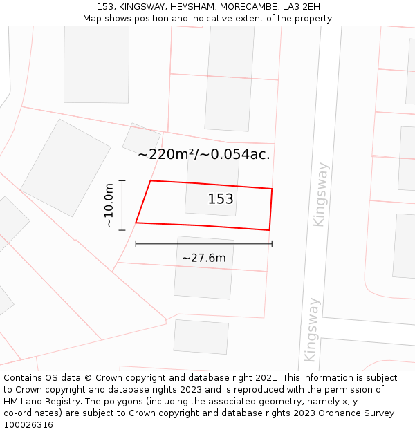 153, KINGSWAY, HEYSHAM, MORECAMBE, LA3 2EH: Plot and title map