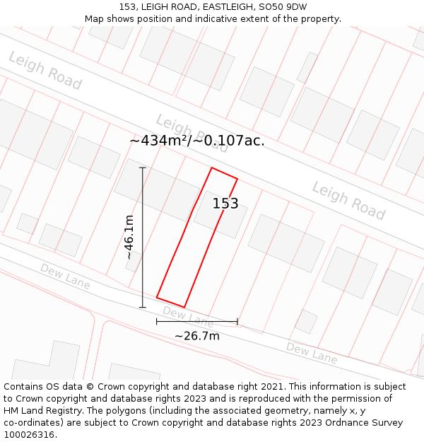 153, LEIGH ROAD, EASTLEIGH, SO50 9DW: Plot and title map