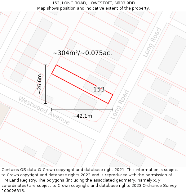 153, LONG ROAD, LOWESTOFT, NR33 9DD: Plot and title map