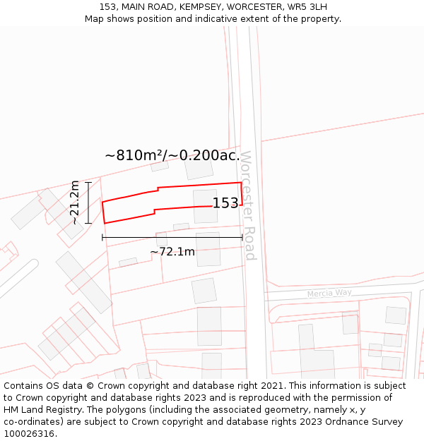 153, MAIN ROAD, KEMPSEY, WORCESTER, WR5 3LH: Plot and title map