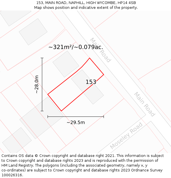 153, MAIN ROAD, NAPHILL, HIGH WYCOMBE, HP14 4SB: Plot and title map