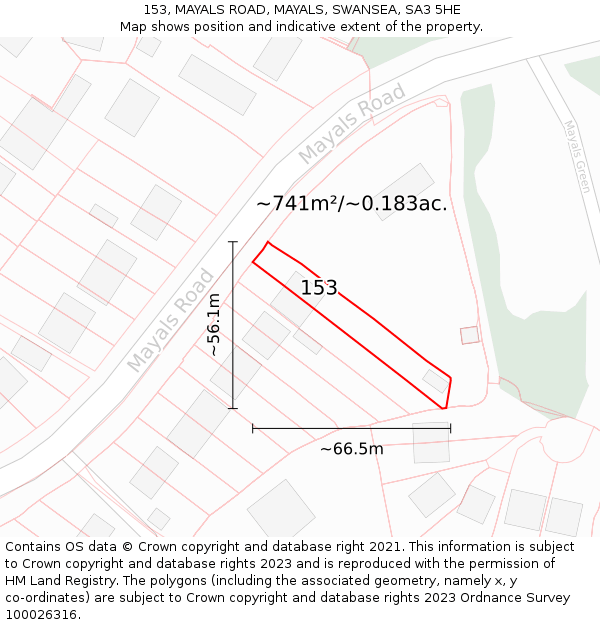 153, MAYALS ROAD, MAYALS, SWANSEA, SA3 5HE: Plot and title map