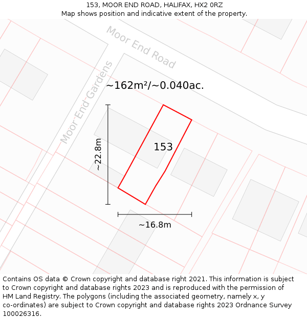 153, MOOR END ROAD, HALIFAX, HX2 0RZ: Plot and title map