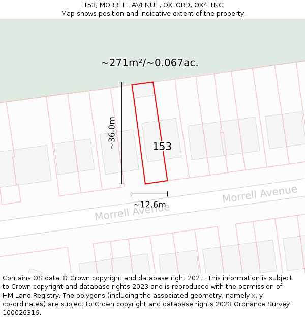 153, MORRELL AVENUE, OXFORD, OX4 1NG: Plot and title map