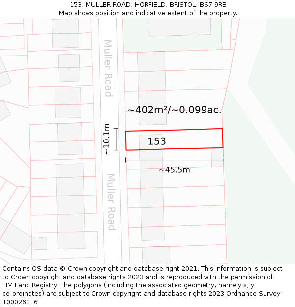 153, MULLER ROAD, HORFIELD, BRISTOL, BS7 9RB: Plot and title map