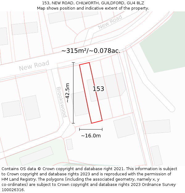 153, NEW ROAD, CHILWORTH, GUILDFORD, GU4 8LZ: Plot and title map