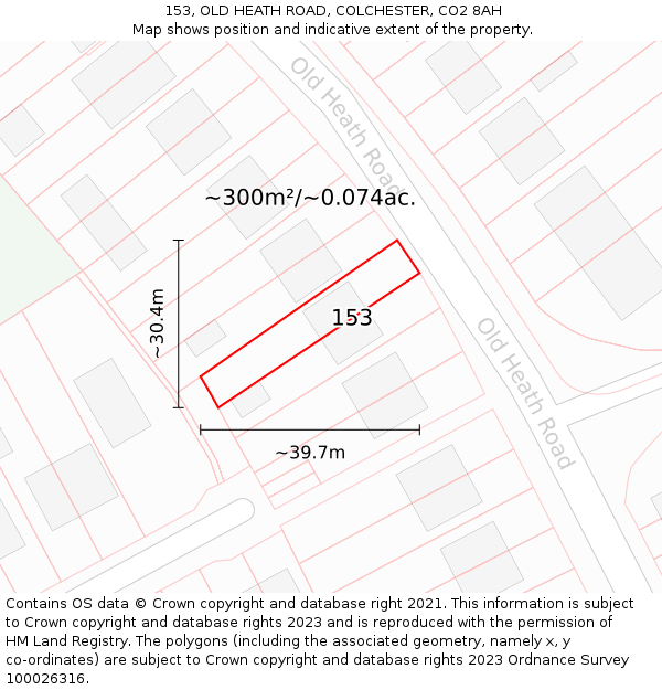 153, OLD HEATH ROAD, COLCHESTER, CO2 8AH: Plot and title map