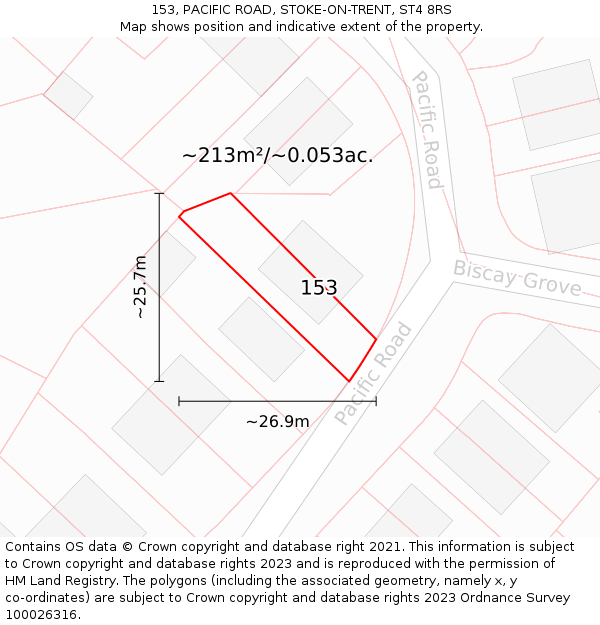 153, PACIFIC ROAD, STOKE-ON-TRENT, ST4 8RS: Plot and title map