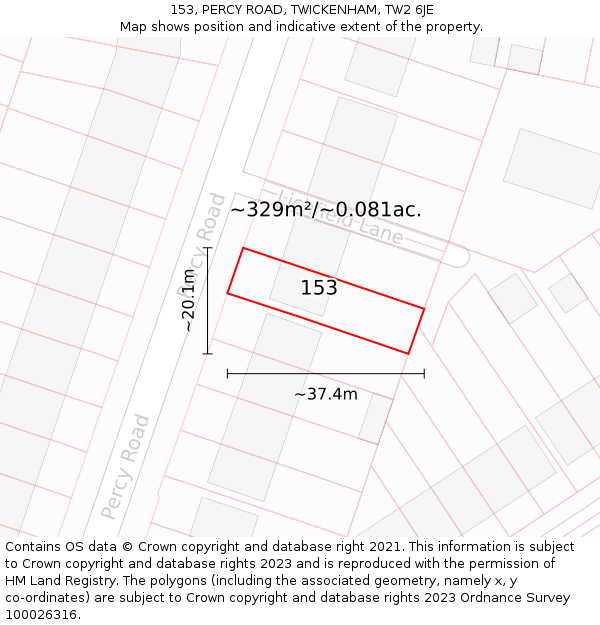 153, PERCY ROAD, TWICKENHAM, TW2 6JE: Plot and title map