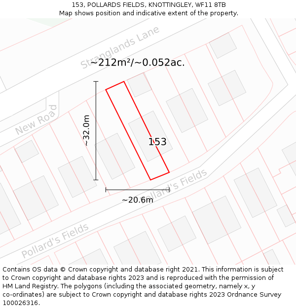 153, POLLARDS FIELDS, KNOTTINGLEY, WF11 8TB: Plot and title map