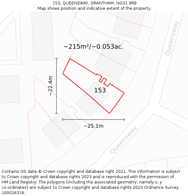 153, QUEENSWAY, GRANTHAM, NG31 9RB: Plot and title map