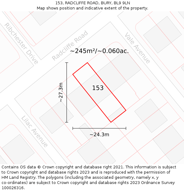 153, RADCLIFFE ROAD, BURY, BL9 9LN: Plot and title map