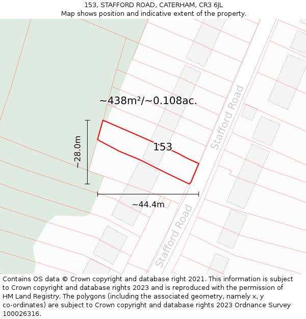 153, STAFFORD ROAD, CATERHAM, CR3 6JL: Plot and title map