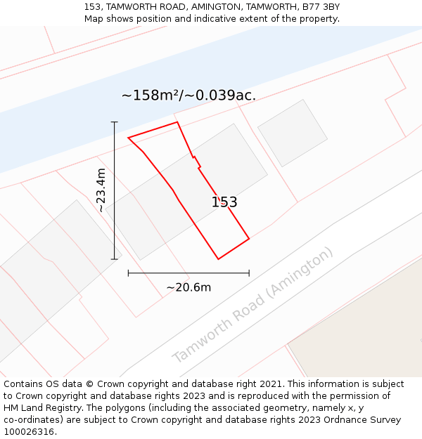 153, TAMWORTH ROAD, AMINGTON, TAMWORTH, B77 3BY: Plot and title map