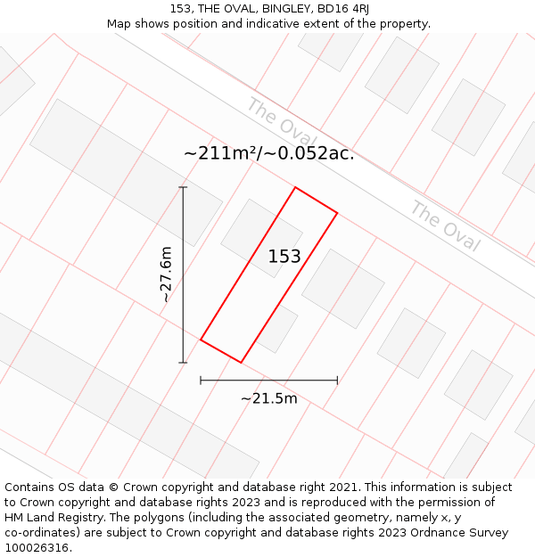 153, THE OVAL, BINGLEY, BD16 4RJ: Plot and title map