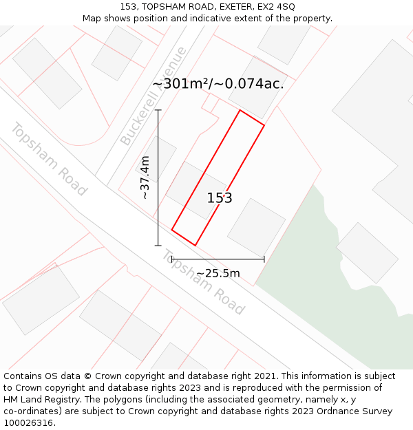153, TOPSHAM ROAD, EXETER, EX2 4SQ: Plot and title map