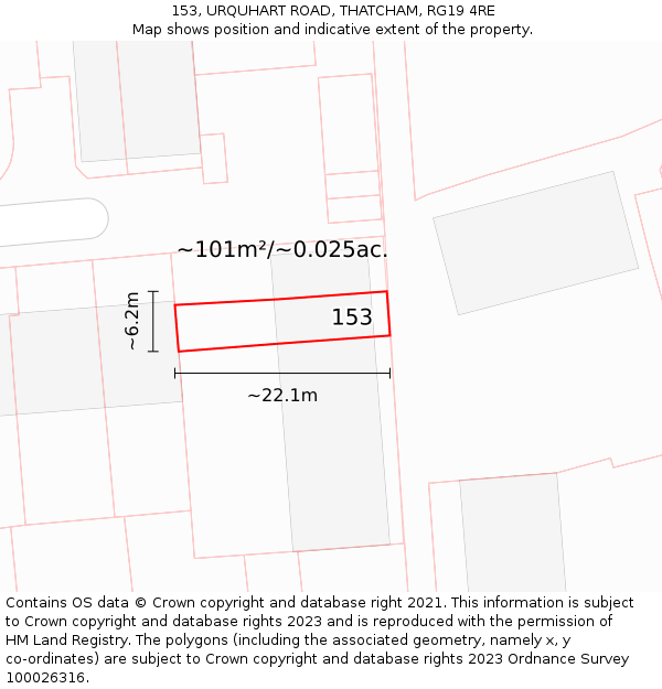 153, URQUHART ROAD, THATCHAM, RG19 4RE: Plot and title map