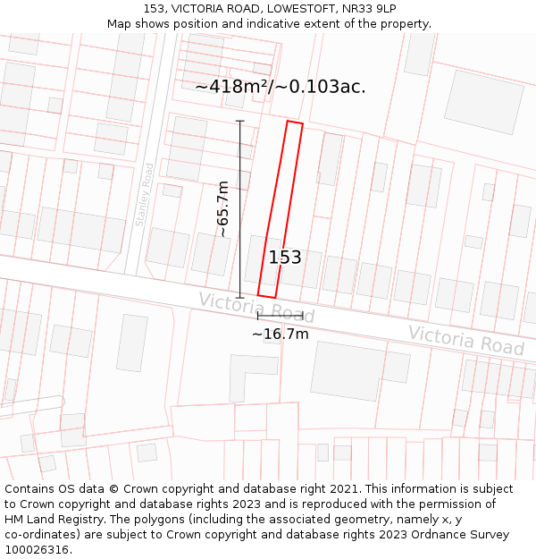 153, VICTORIA ROAD, LOWESTOFT, NR33 9LP: Plot and title map