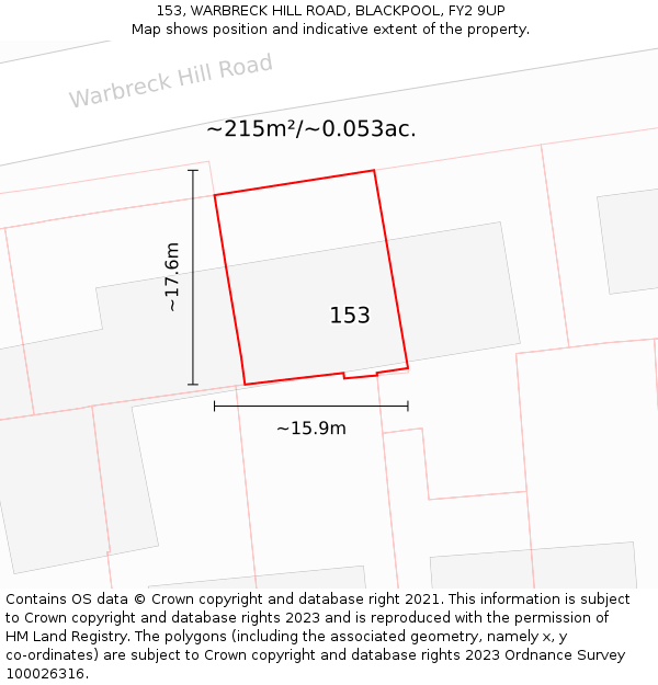 153, WARBRECK HILL ROAD, BLACKPOOL, FY2 9UP: Plot and title map