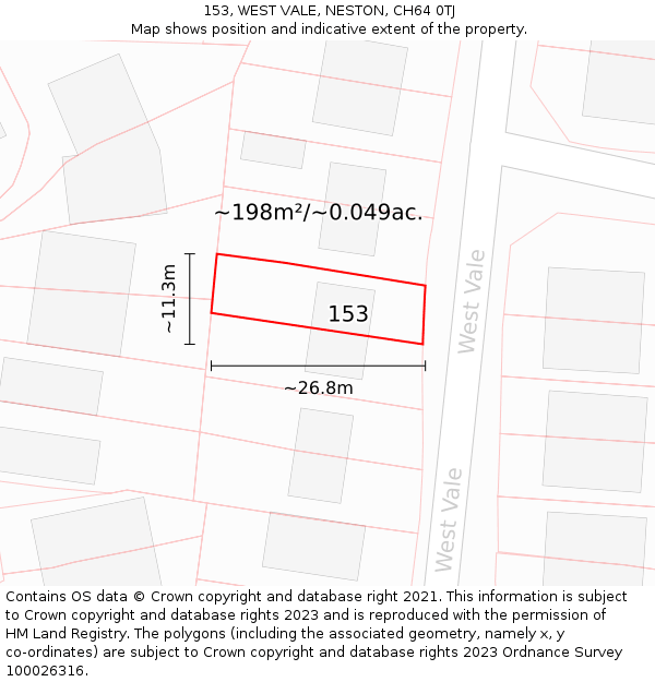 153, WEST VALE, NESTON, CH64 0TJ: Plot and title map