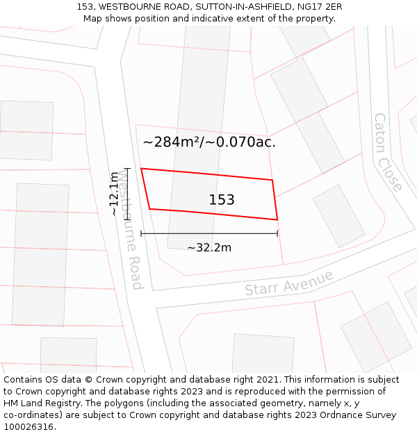 153, WESTBOURNE ROAD, SUTTON-IN-ASHFIELD, NG17 2ER: Plot and title map