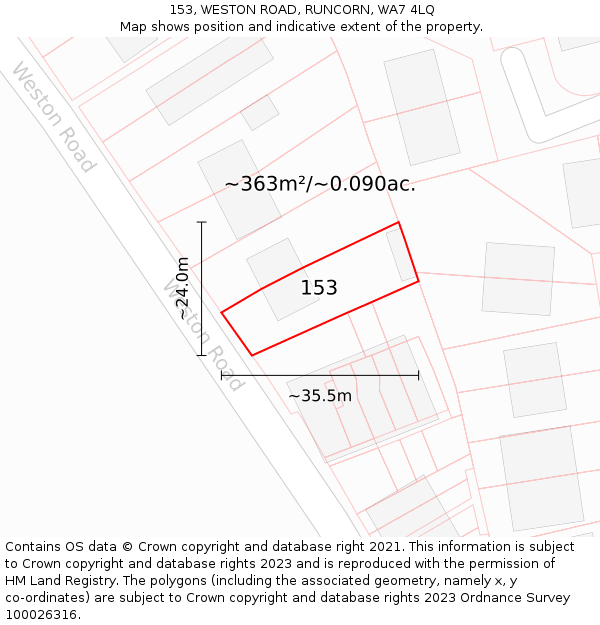 153, WESTON ROAD, RUNCORN, WA7 4LQ: Plot and title map