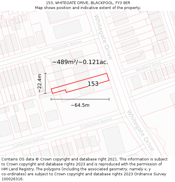 153, WHITEGATE DRIVE, BLACKPOOL, FY3 9ER: Plot and title map