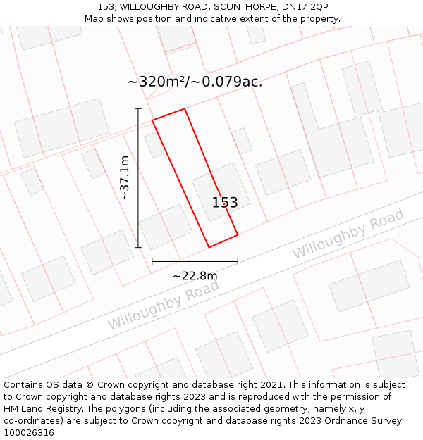 153, WILLOUGHBY ROAD, SCUNTHORPE, DN17 2QP: Plot and title map