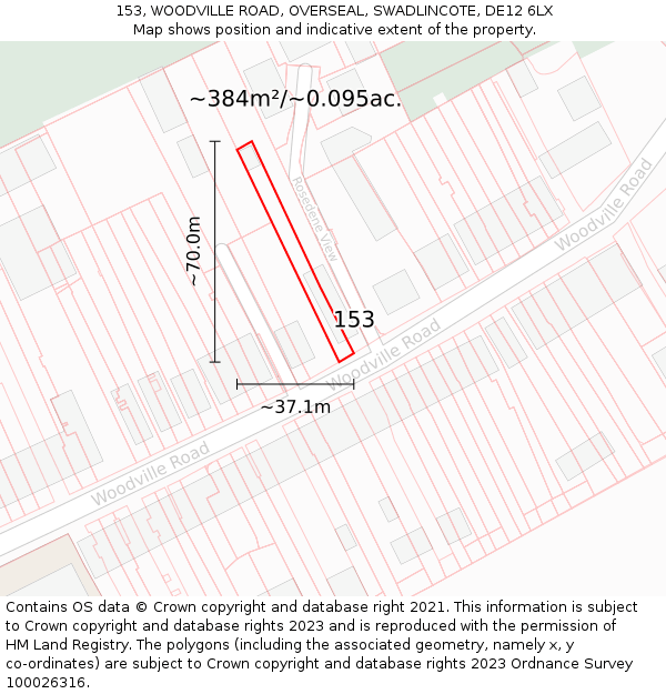 153, WOODVILLE ROAD, OVERSEAL, SWADLINCOTE, DE12 6LX: Plot and title map