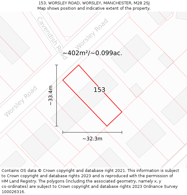 153, WORSLEY ROAD, WORSLEY, MANCHESTER, M28 2SJ: Plot and title map