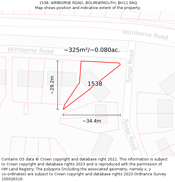 1538, WIMBORNE ROAD, BOURNEMOUTH, BH11 9AQ: Plot and title map