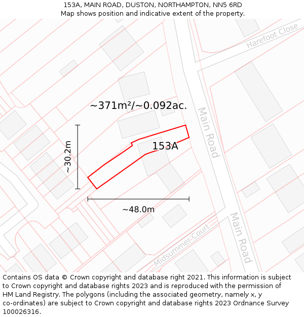 153A, MAIN ROAD, DUSTON, NORTHAMPTON, NN5 6RD: Plot and title map