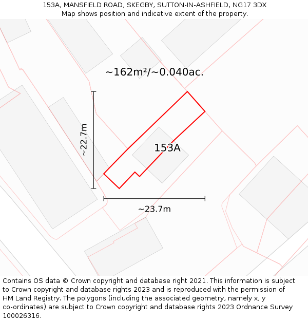 153A, MANSFIELD ROAD, SKEGBY, SUTTON-IN-ASHFIELD, NG17 3DX: Plot and title map