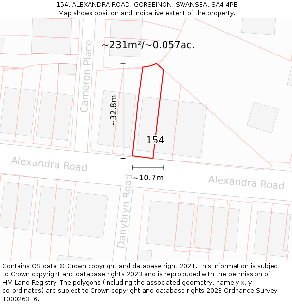 154, ALEXANDRA ROAD, GORSEINON, SWANSEA, SA4 4PE: Plot and title map