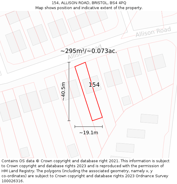 154, ALLISON ROAD, BRISTOL, BS4 4PQ: Plot and title map