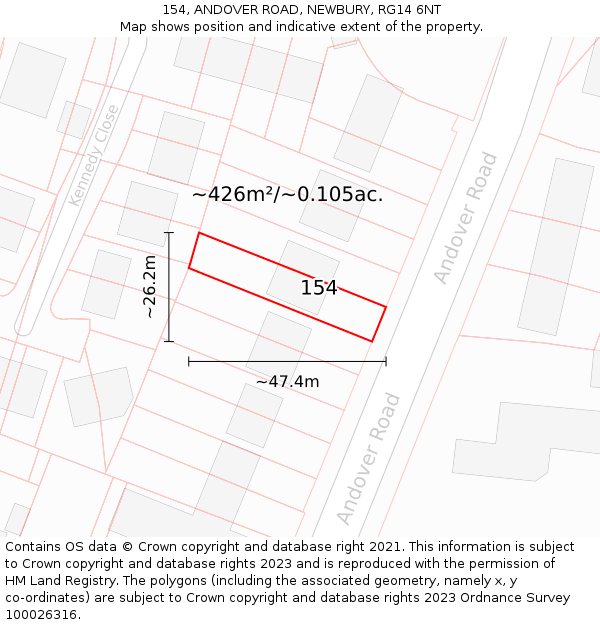 154, ANDOVER ROAD, NEWBURY, RG14 6NT: Plot and title map