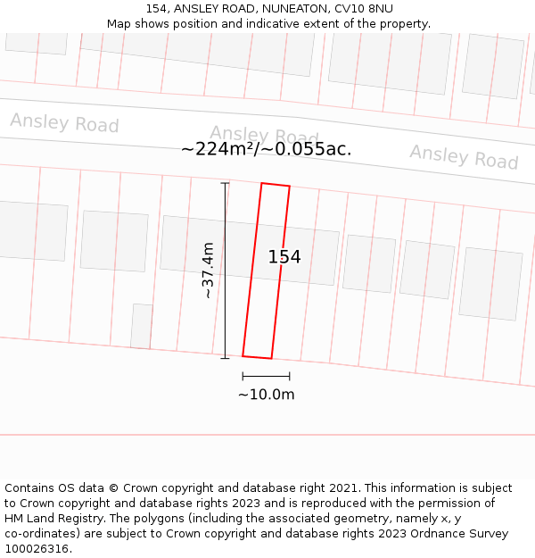 154, ANSLEY ROAD, NUNEATON, CV10 8NU: Plot and title map